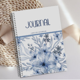 Diario floral azul suave y suave personalizado