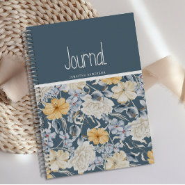 Diario floral crema azul personalizado