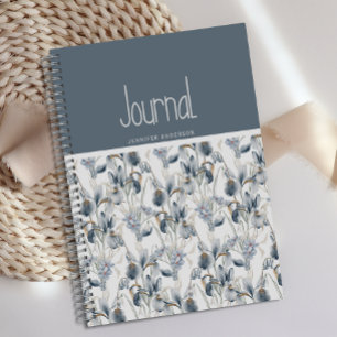 Diario floral de crema azul personalizado