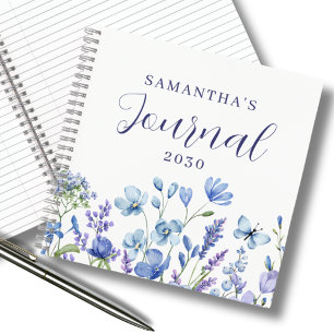 Diario floral de flor salvaje azul personalizado