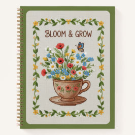 Diario Floral de Taza de Té Bordado 'Bloom & Grow'