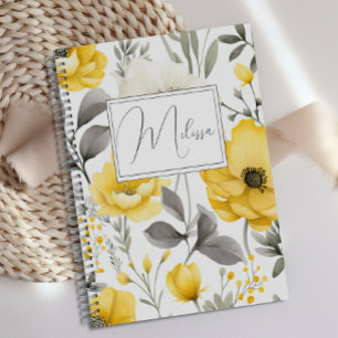 Diario floral gris romántico personalizado