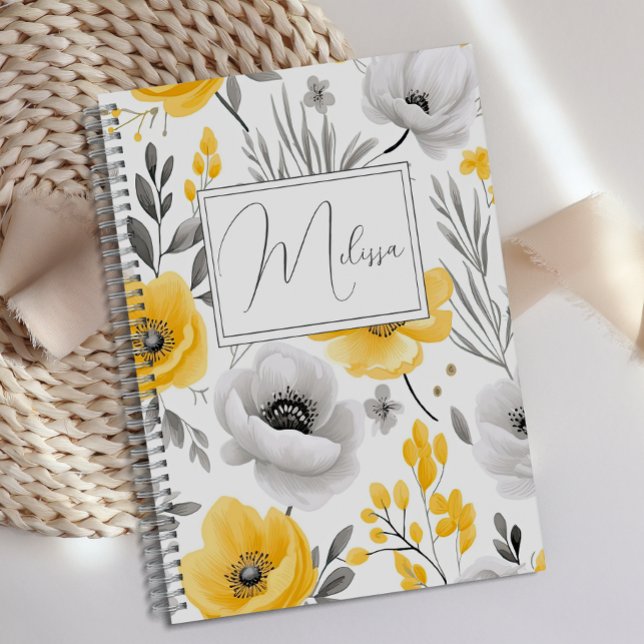 Diario floral gris romántico personalizado (Subido por el creador)
