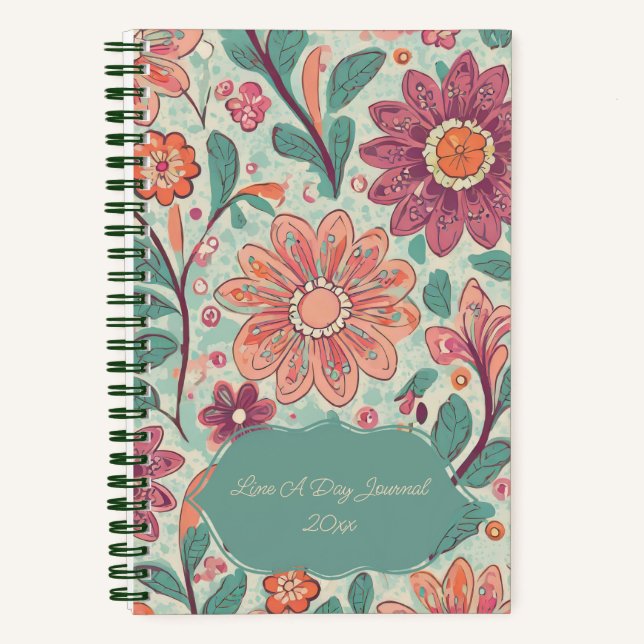 Diario floral retro de línea a día | Personalizado (Anverso)