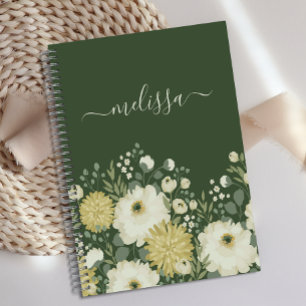 Diario floral verde crema personalizado