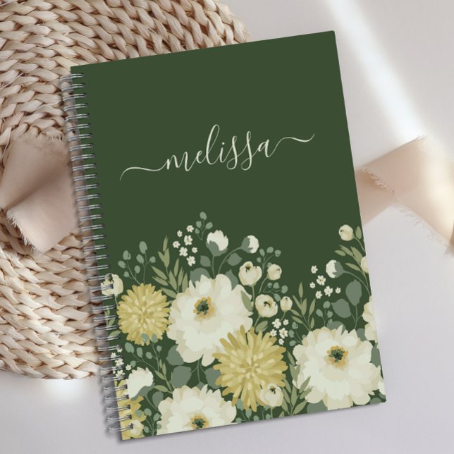 Diario floral verde crema personalizado (Subido por el creador)