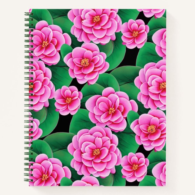 Diario Fuchsia de Camellias rosas y hojas verdes (Anverso)