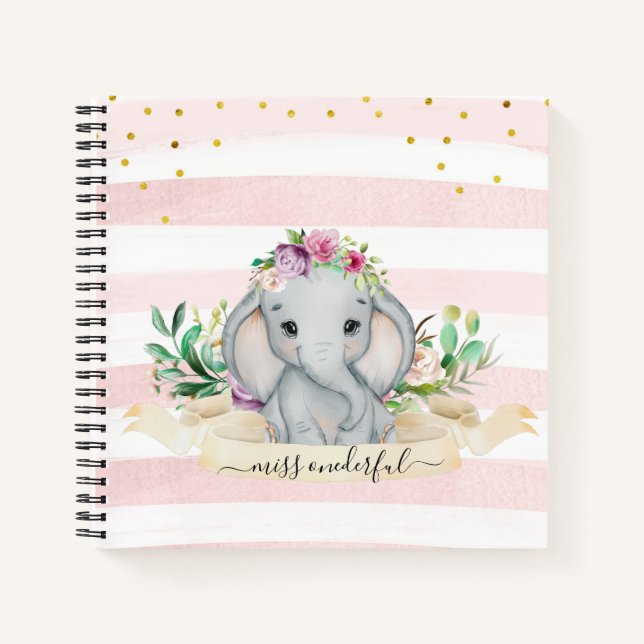 Diario Infantil Cute Baby Elephant Flowers (Anverso)