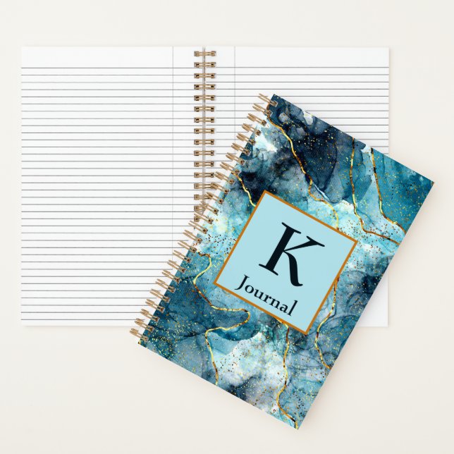 Diario monograma de mármol purpurinoso azul y dora (Interior)