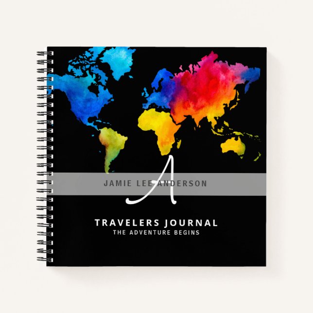 Diario Monogramado de Watercolor World Map Travell (Anverso)