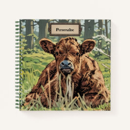Diario personal Cute BrownMoo Cow Green Woodland
