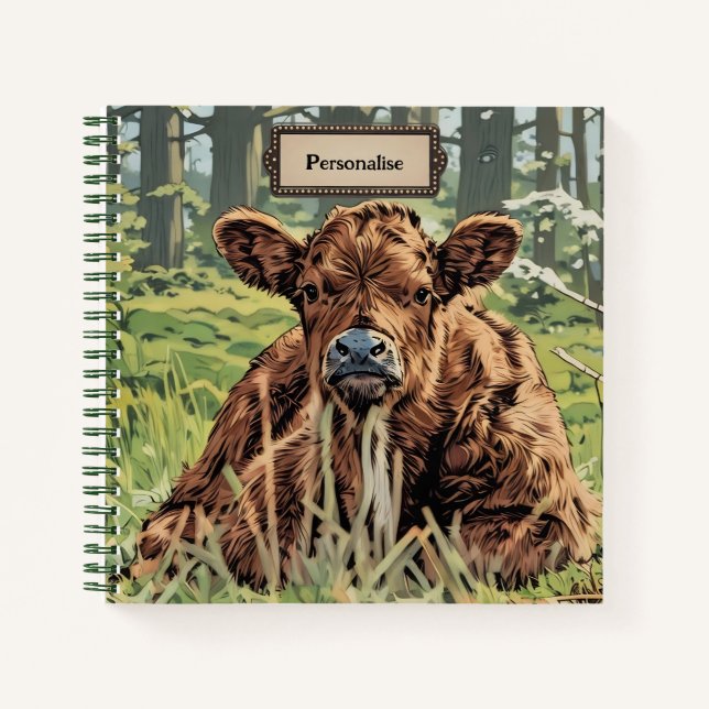 Diario personal Cute BrownMoo Cow Green Woodland (Anverso)