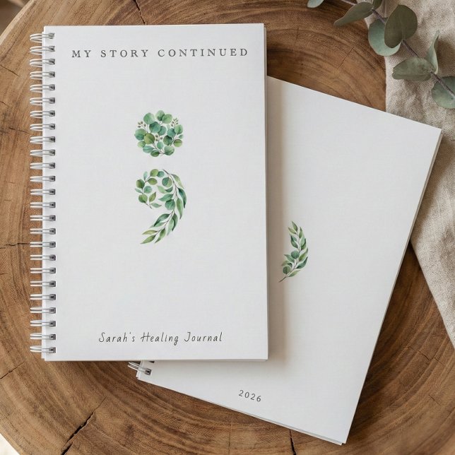 Diario Personalizado Boho Verde Salvia Punto y Com (personalized_boho_sage_green_semicolon_journal)