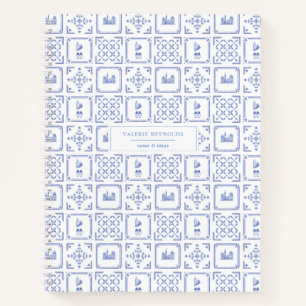 Diario personalizado con patrón azul y blanco de D