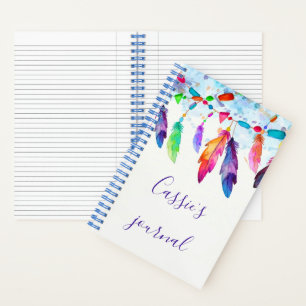 Diario personalizado con plumas boho
