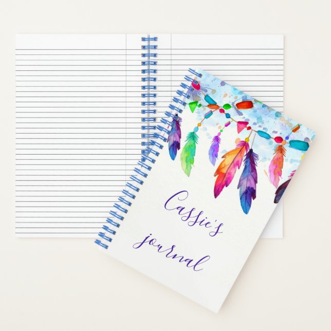 Diario personalizado con plumas boho (Interior)