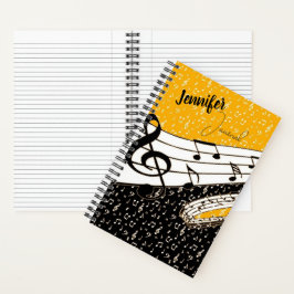 Diario personalizado con tema de música en oro