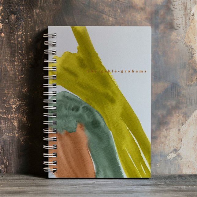 Diario personalizado de color de tono de la Tierra (Bold watercolor strokes in earth tones personalized notebook.)