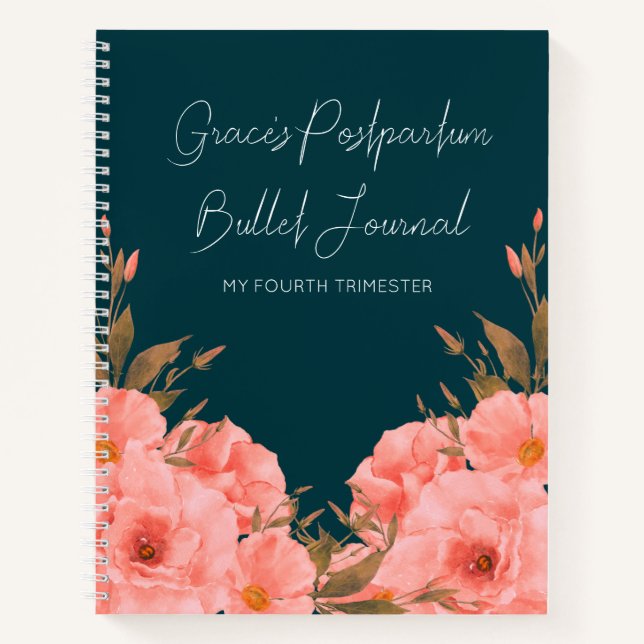 Diario personalizado de flores turquesas para nuev (Anverso)