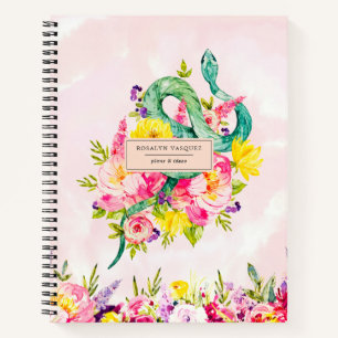 Diario Personalizado de Serpiente Acuarela y Flora