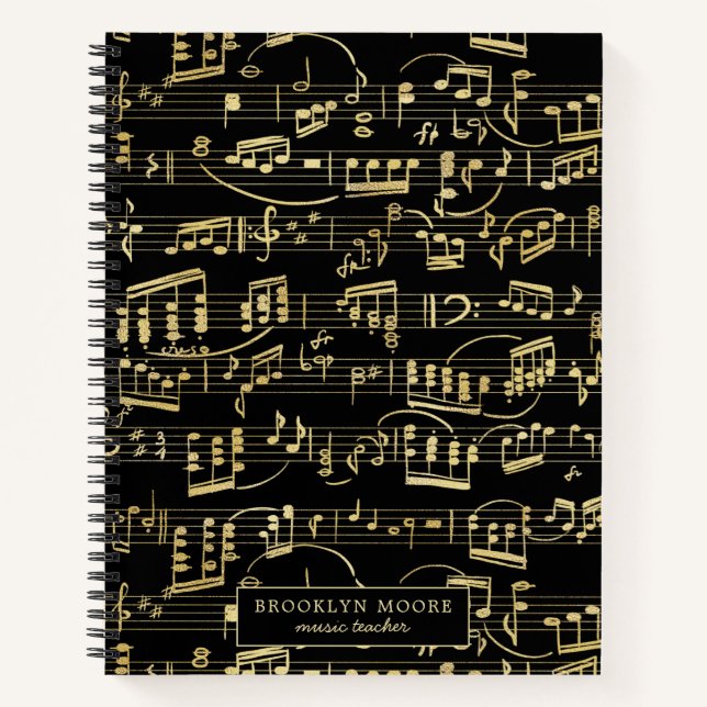 Diario Personalizado Nota Musical Dorado Falso (Anverso)