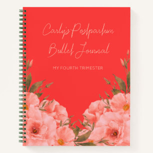 Diario personalizado rojo floral para nuevas mamás