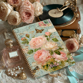 Diario Romántico Antiguo Floral Azul de Objetos Re