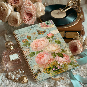 Diario Romántico Antiguo Floral Azul de Objetos Re
