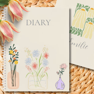 Diario Rosa Floral Acuarela Personalizado Lindo