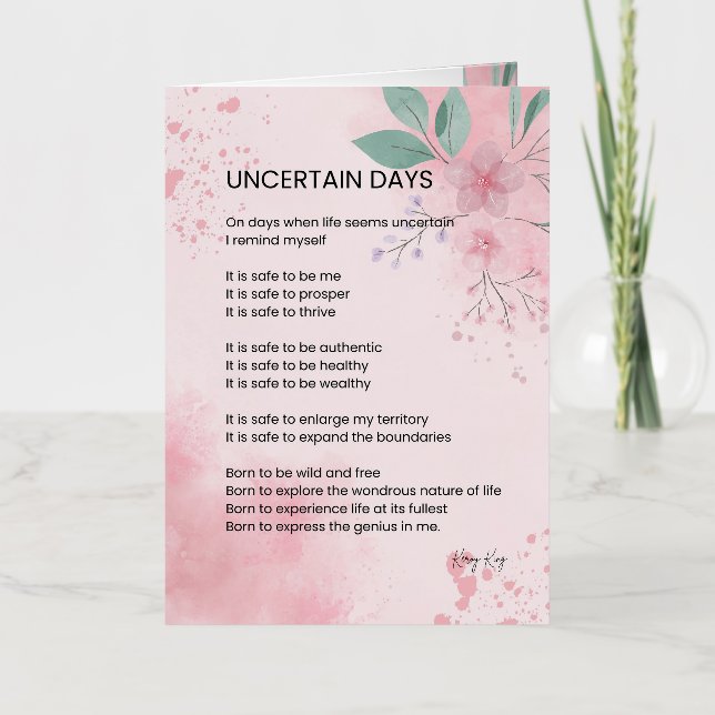 Días Inciertos - Poema de Esperanza Coraje Ánimo (Anverso)