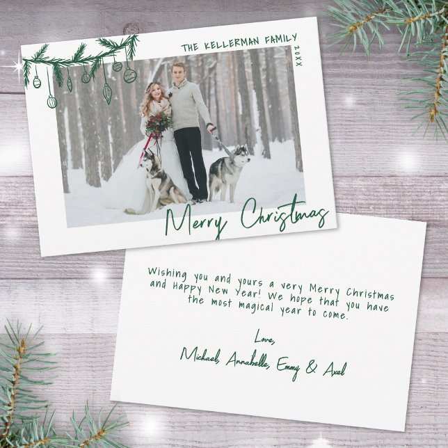 Dibujado a Mano Caprichoso Verde Feliz Navidad (Hand Drawn Whimsical Green Merry Christmas Holiday Card)