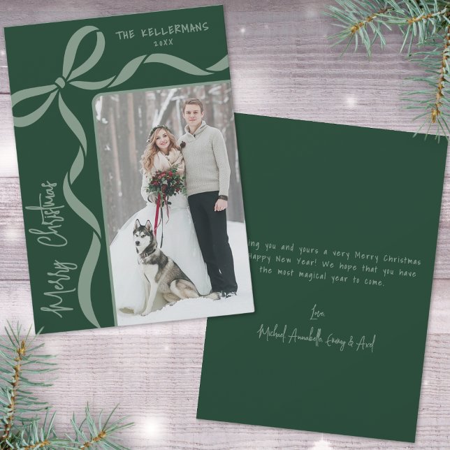 Dibujado a mano verde caprichoso Feliz Navidad (Hand Drawn Green Whimsical Merry Christmas Holiday Card)