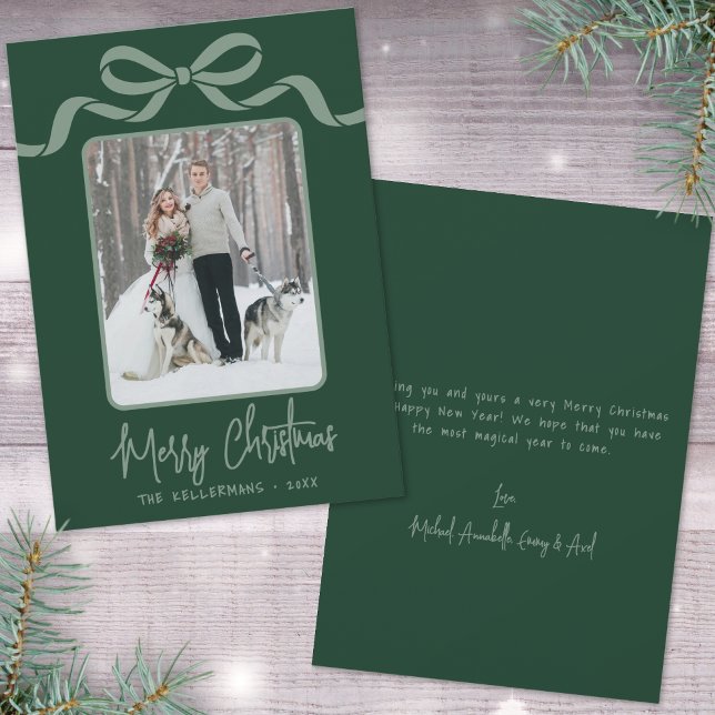 Dibujado a mano verde caprichoso Feliz Navidad (Hand Drawn Green Whimsical Merry Christmas Holiday Card )