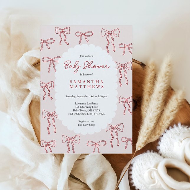 Dibujados a Mano Arcos Bohemios Rojo Fiesta de Beb (red hand drawn boho bows girl baby shower)