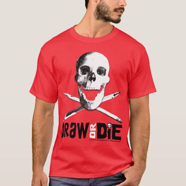 "Dibuje o muera" camiseta roja (Anverso)
