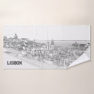 Dibujo a lápiz del distrito de Alfama en Lisboa