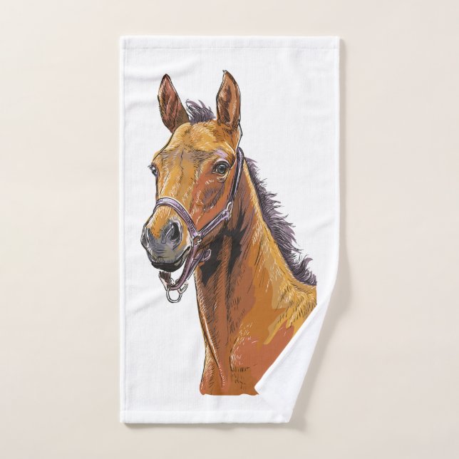 Dibujo a mano de pequeño y lindo potro (Toalla de mano)