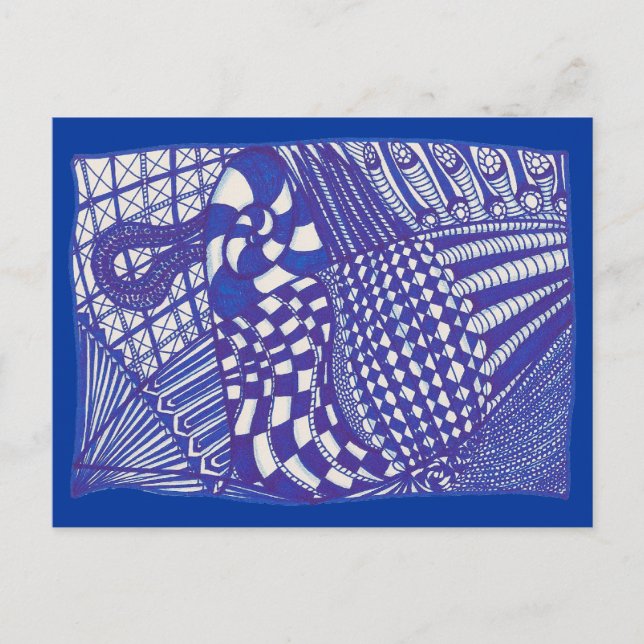 Dibujo abstracto azul y blanco, postales (Anverso)