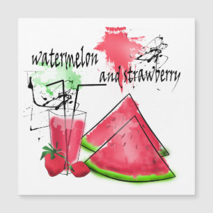 Dibujo acuarela de sandía y fresas