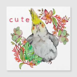 Dibujo acuarela de un loro gracioso en un negocio 