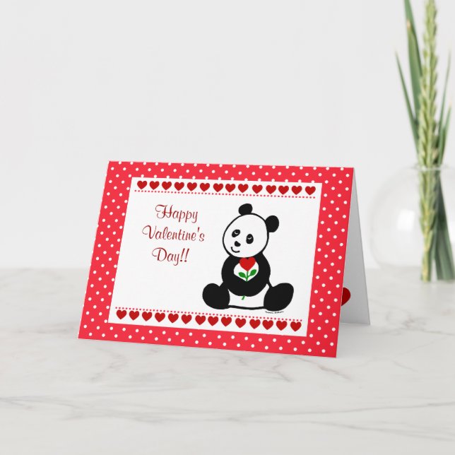 Dibujo animado de la panda y una tarjeta del día (Anverso)