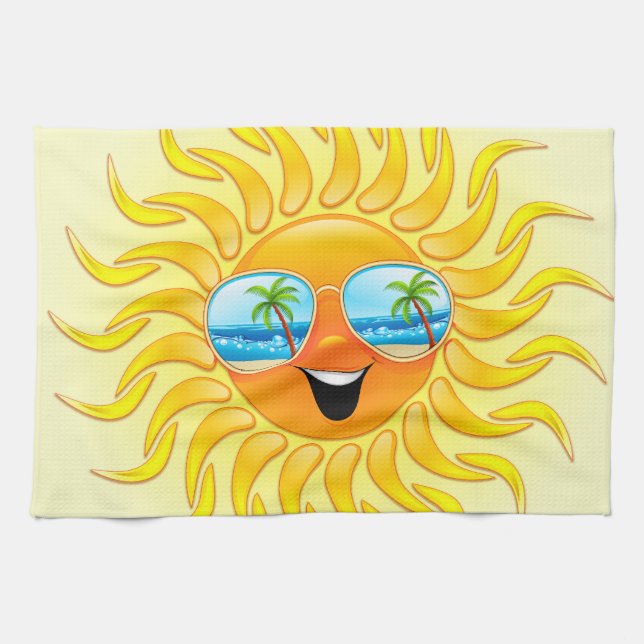 Dibujo animado de Sun del verano con las toallas (Horizontal)