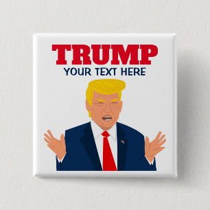 Dibujo animado divertido de Donald Trump en botón
