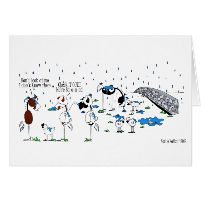 Dibujo animado lindo del caballo y de las ovejas (Anverso (Horizontal))