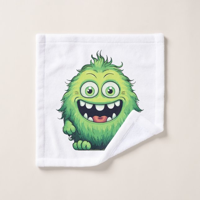 Dibujo Animado Monstruo Verde Lindo Sonriendo (Toallita)