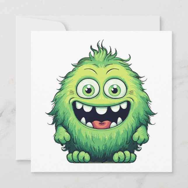 Dibujo Animado Monstruo Verde Lindo Sonriente (Anverso)