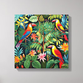 Dibujo animado tres pájaros en arte de selva