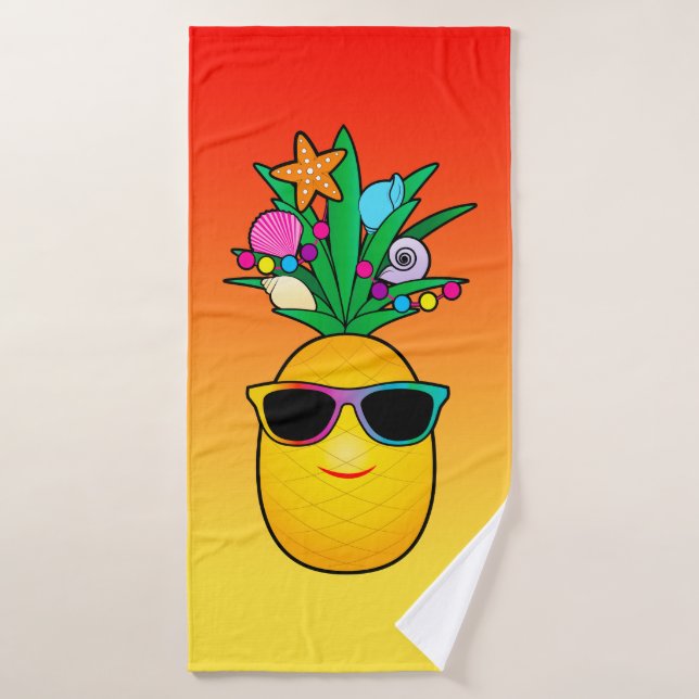 Dibujo animado tropical de la piña con las sombras (Toalla de baño)