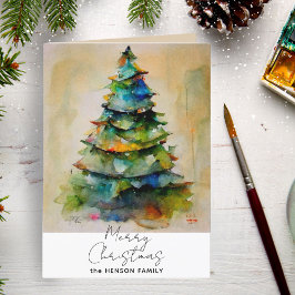 Dibujo artístico del árbol de navidad de acuarela