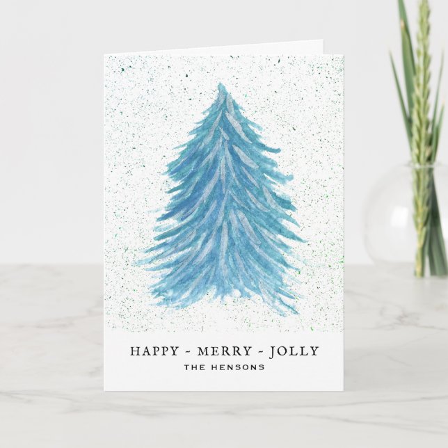 Dibujo de acuarela del árbol de navidad azul Jolly (Anverso)